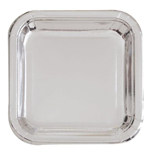 Silver Foil 7" Square Plates, 8 Packs