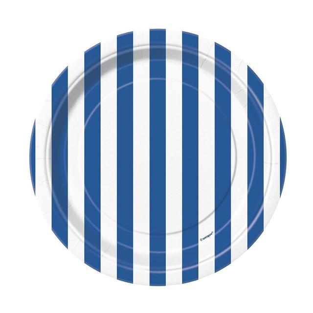 Unique - Striped Plates 7" Pack of 8 - Royal Blue