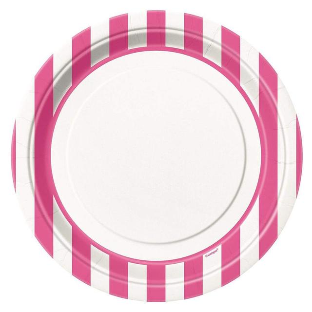 Unique - Striped Plates 9" Pack of 8 - Hot Pink