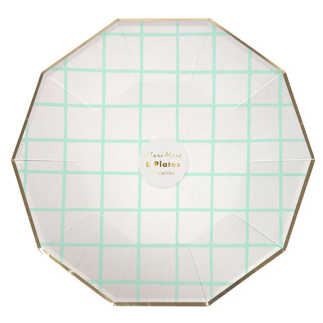 Meri Meri - Mint Grid Plates 8pcs - Large - Mint