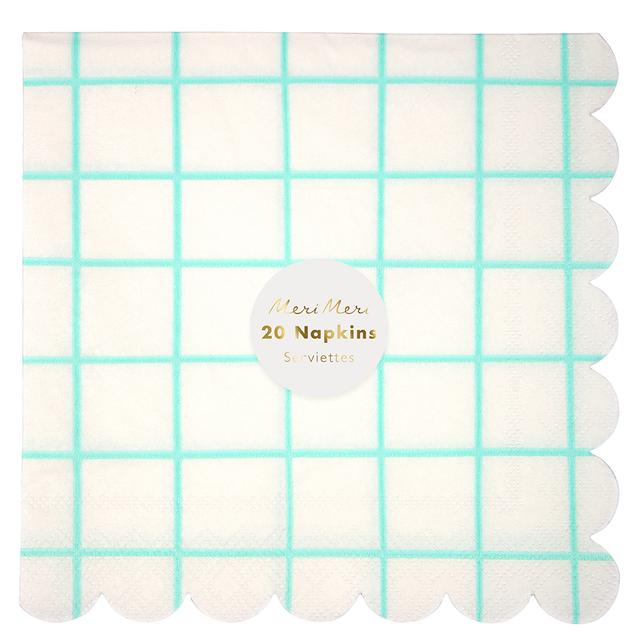 Meri Meri - Mint Grid Napkins 20pcs - Large - Mint