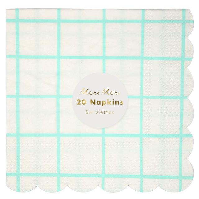 Meri Meri - Mint Grid Napkins 20pcs - Small - Mint