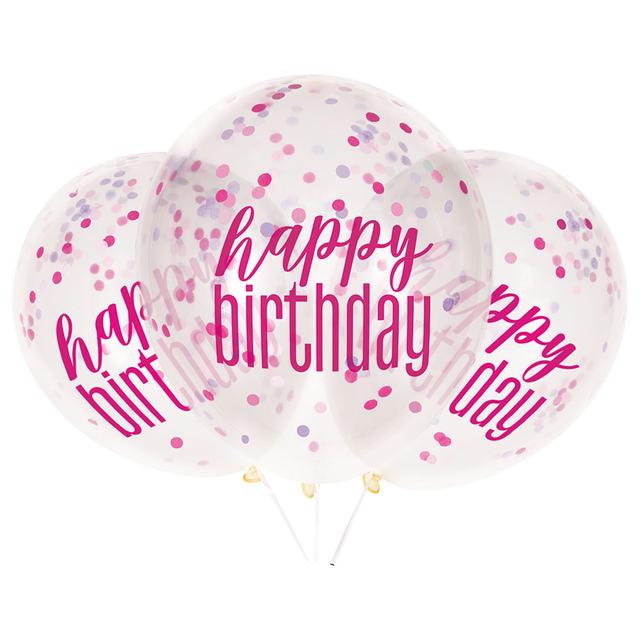 Unique - 12-inch Happy Birthday Balloons - Pack of 6 - Pink