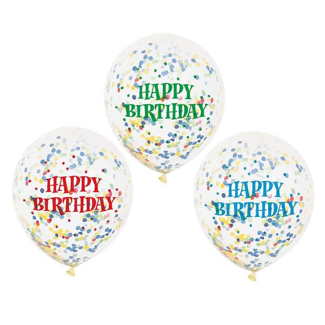 Unique - Assorted Happy Birthday Confetti Balloons 6pcs