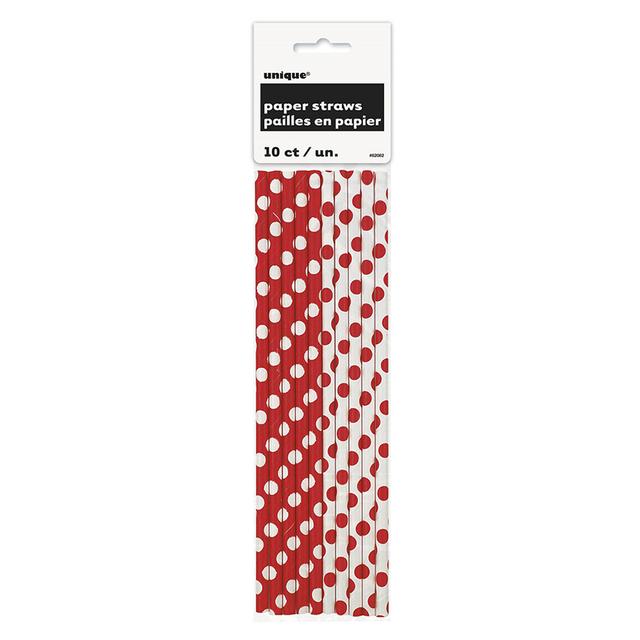 Unique - Dot Straws Pack of 10 - Ruby Red