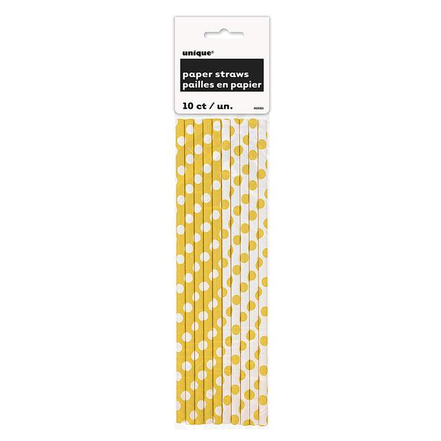 Unique - Polka Dot Straws Pack of 10 - Yellow