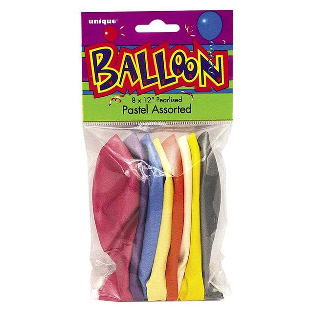 Unique - Pearlised Assorted Pastel Balloons Pack of 8