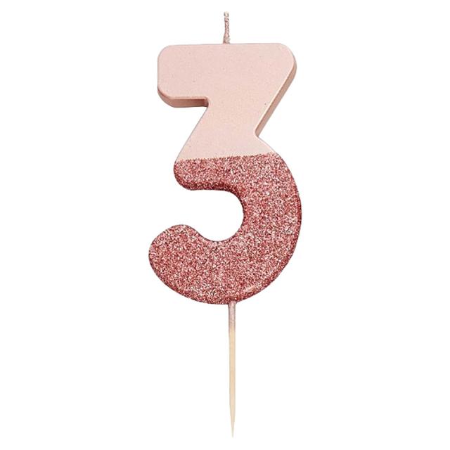 Talking Tables - Glitter Number Candle 3 - Rose Gold