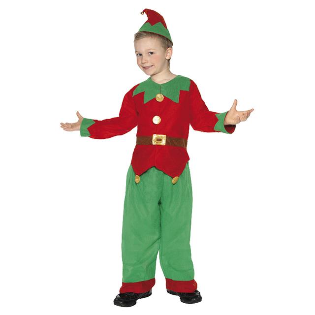 Smiffys - Elf Costume Red & Green W/ Tunic Trousers & Hat, S