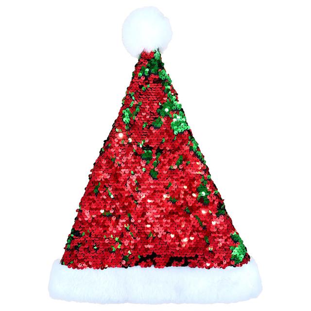 Christmas Magic - Reversible Sequins Santa Hat - Red & Green