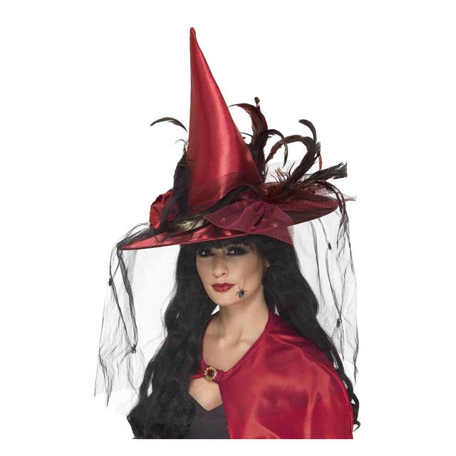 Smiffys - Halloween Witch Hat For Women - Red