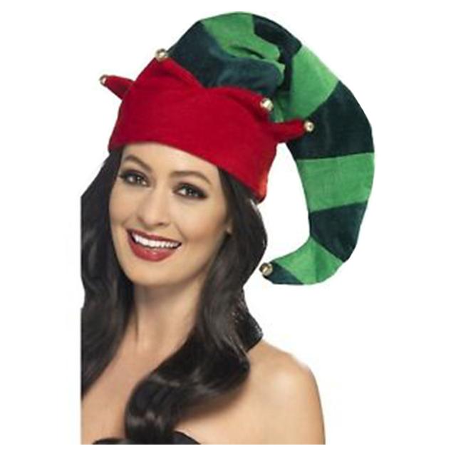 Party Zone -  Plush Elf Hat Green With Bells