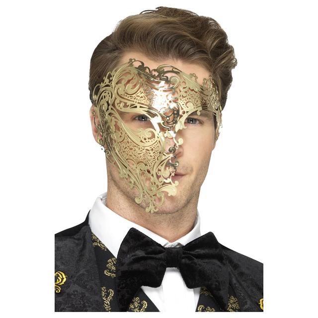 Smiffys - Deluxe Metal Filigree Phantom Mask Gold