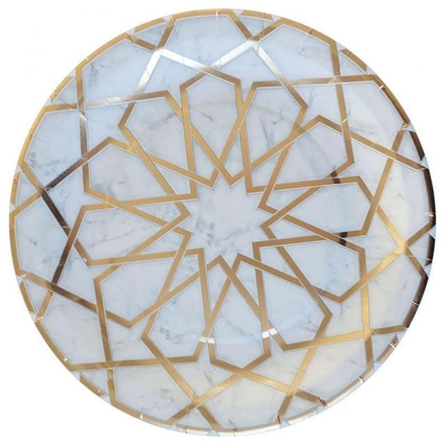 Eid Creations 9" Carrera Arabesque Marble Dinner Plate 10pcs