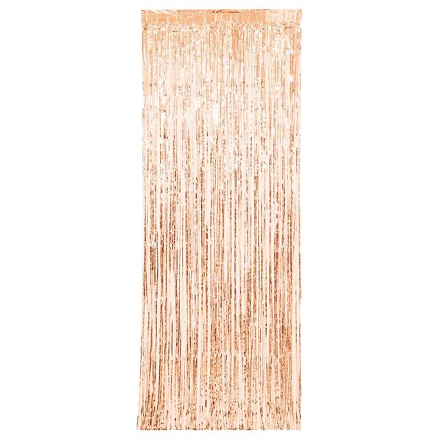 Unique - Metallic Fringe Door Curtain - 3X8 Ft - Rose Gold