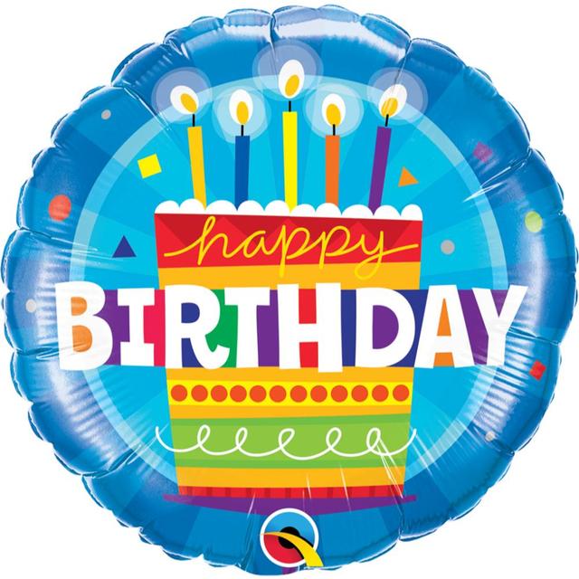 Qualatex - Birthday Cake Blue Round Foil Balloon 18''