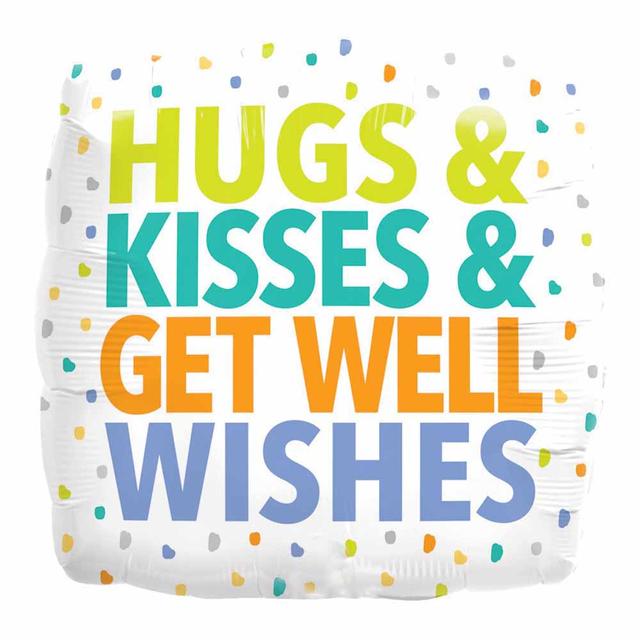 Qualatex Square Hugs Kisses Get Well Wishes Foil Balloon 18 Inch