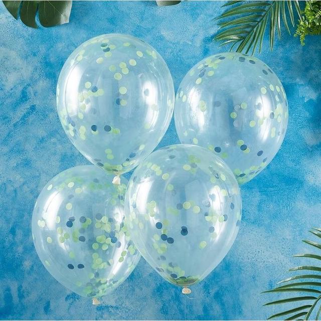 Ginger Ray - Confetti Balloons - Blue And Green 5pcs 12In