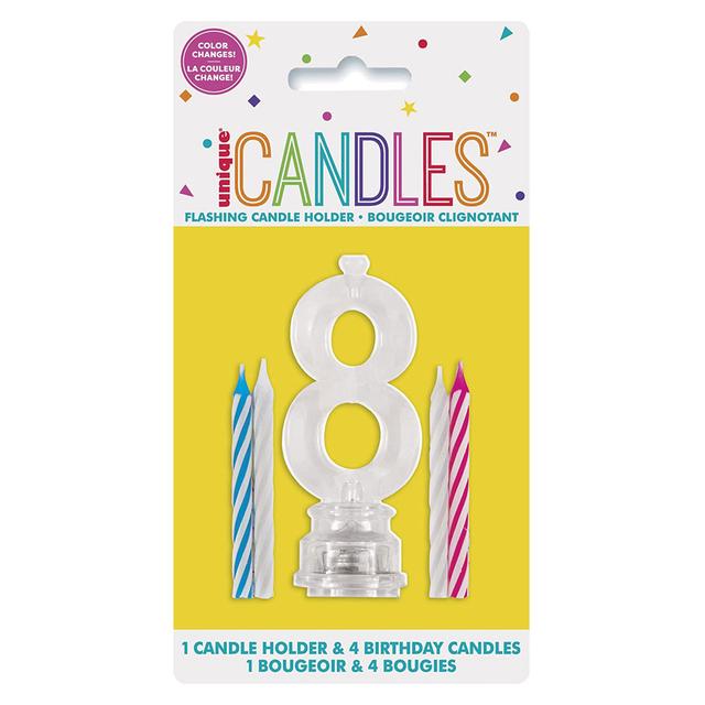 Party Zone - Flashing Candle Holders Numeral 8 with Candles