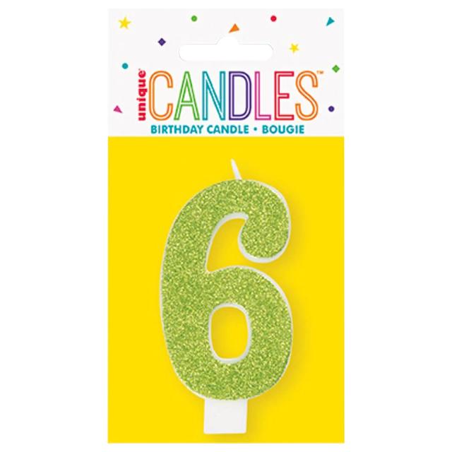 Unique - Number 6 Glitter One Side Printed Candle