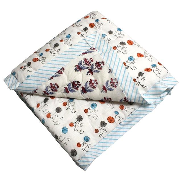 Cherrypick - Natural Cotton Quilt - Bicyle and Floral Print