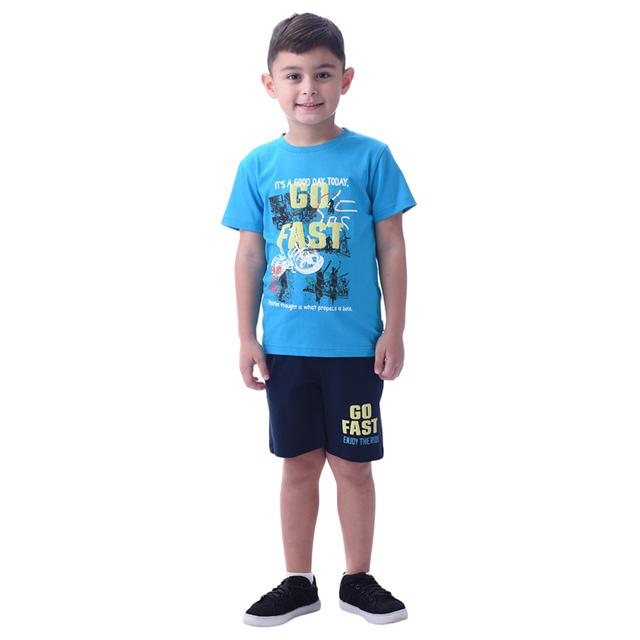 Victor and Jane - 2pc-Set - Boy's Cotton T-Shirt and Shorts Blue/Navy