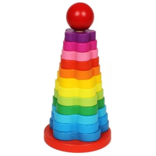 Factory Price - Rainbow Tower Wooden Rainbow Stacking Rings