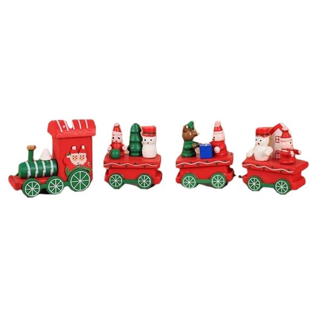 Factory Price - Christmas Wooden Train Set - 4Pcs - Red