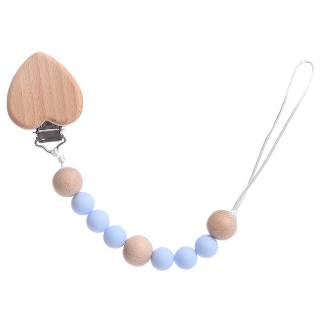 Factory Price - Heart Silicone & Wooden Pacifier Clip - Blue