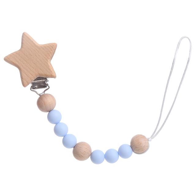 Factory Price - Star Silicone & Wooden Pacifier Clip - Blue