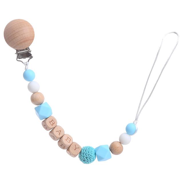 Factory Price - Sean Silicone & Wooden Pacifier Clip - Blue