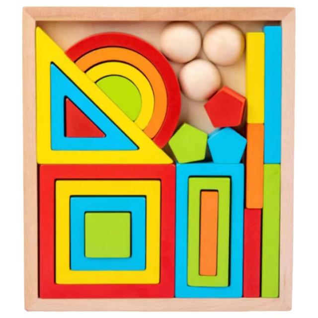 Factory Price - Wooden Rainbow Geometrical Stacking & Building Blocks - 26pcs