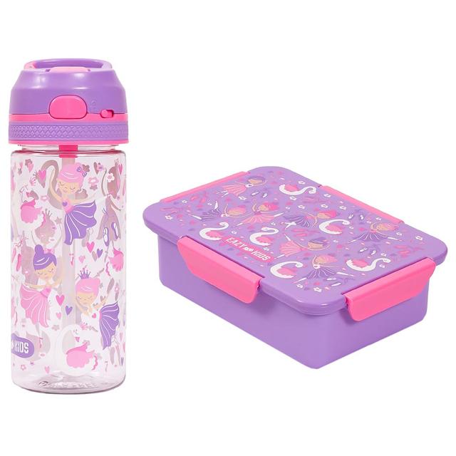 Eazy Kids - Tropical Lunch Box & Water Bottle W/ Button & Handle 420ml