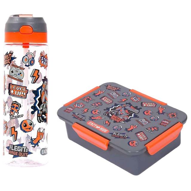 Eazy Kids - Lunch Box and Tritan Water Bottle w/ Spray, Dinosaur, 750ml - Grey