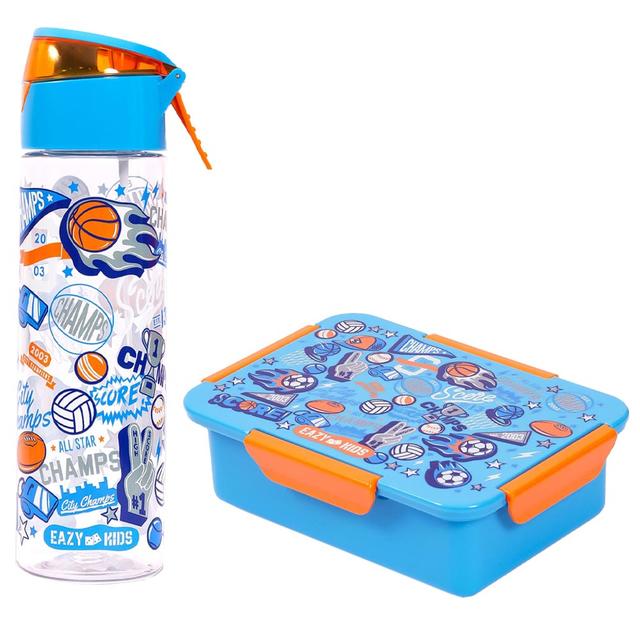 Eazy Kids - Soccer Lunch Box & Water Bottle W/ Spray 750ml - Blue