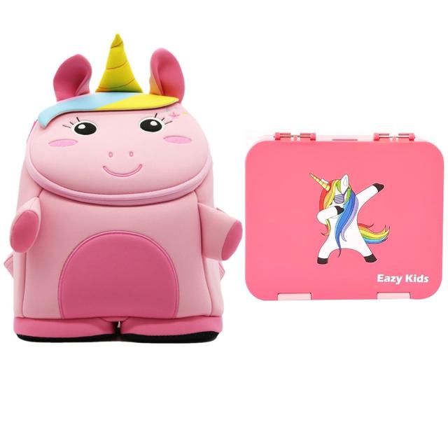 Eazy Kids - Unicorn 3DBag w/ Bento Lunch Box - Pink