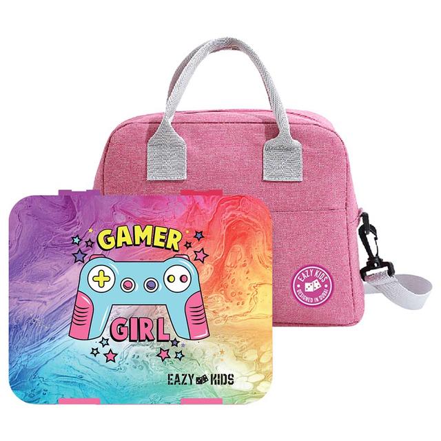 Eazy Kids - Bento Box w/ Lunch Bag & Cutter Set - Gamer Girl