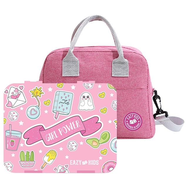 Eazy Kids - Bento Box w/ Lunch Bag & Cutter Set - Girl Power Pink