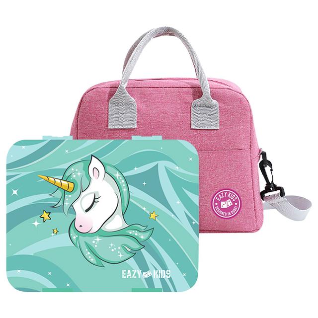 Eazy Kids - Bento Box w/ Lunch Bag & Cutter Set - Unicorn Green