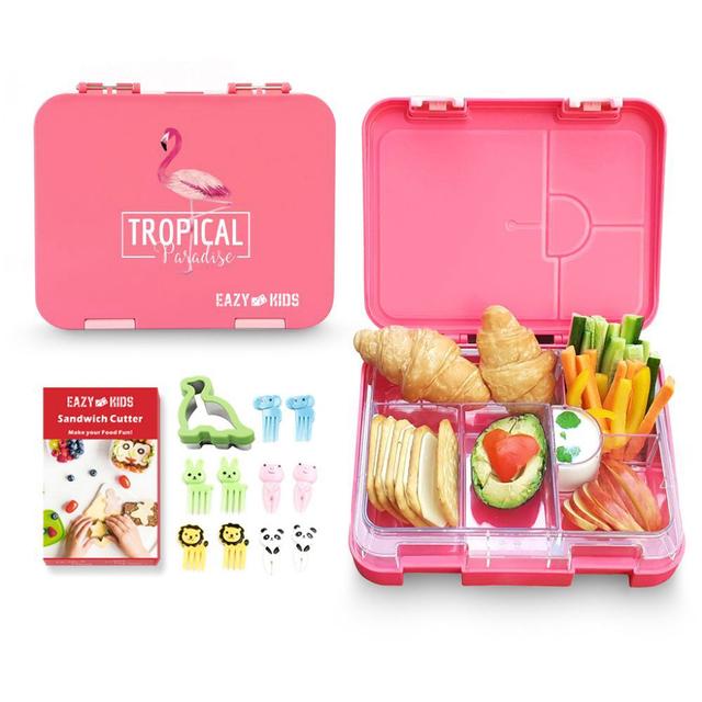 Eazy Kids 6 4 Convertible Bento Lunch Box w Sandwich Cutter Set Flamingo Pink