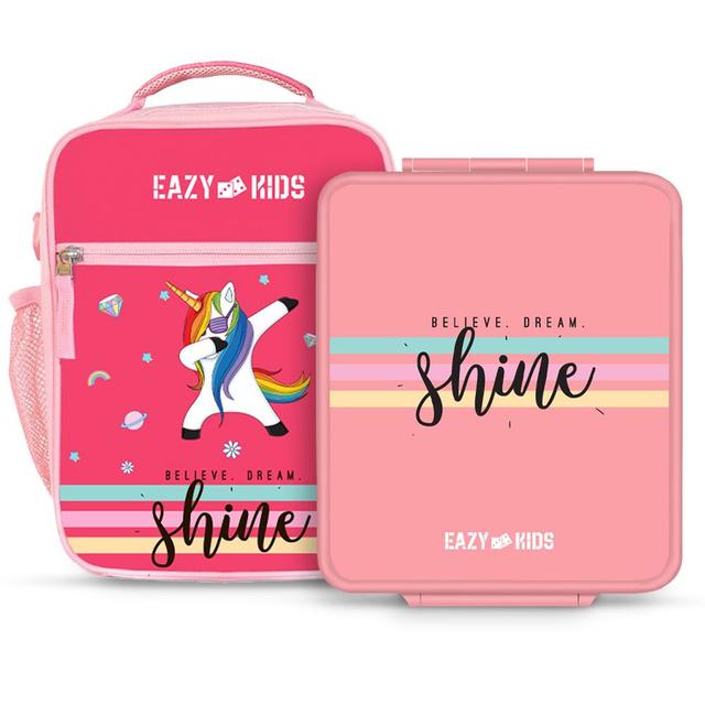 Eazy Kids - Bento Boxes w/ Insulated Lunch Bag - Shine Unicorn Pink