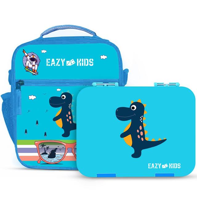 Eazy Kids - Bento Boxes w/ Insulated Lunch Bag - Dino Blue