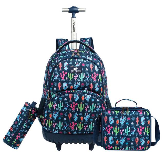 Eazy Kids - Trolley Bag 18-Inch w/ Lunch Bag & Pencil Case - Cacti