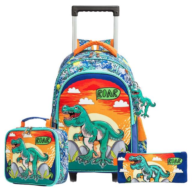 Eazy Kids - Trolley Bag 16-Inch w/ Lunch Bag & Pencil Case - Dinosaur Orange