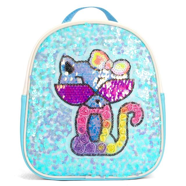 Eazy Kids - Sequin School Backpack - 9-Inch - Cat Green