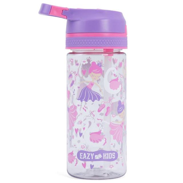 Eazy Kids - Tropical Water Bottle W/ Button & Handle 420ml - Purple