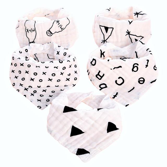 Little Story - Muslin Bandana Bibs Pack of 5 - Black & White