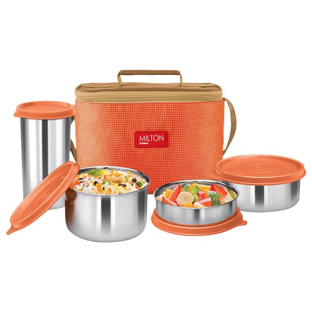 Milton - Stainless Steel Insulated Tiffin - Set Of 4 - Orange