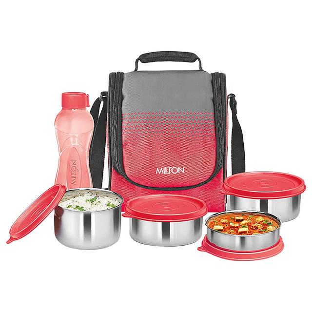 Milton - Tasty 4 Stainless Steel Containers Lunch Bag w/ Bottle - Red