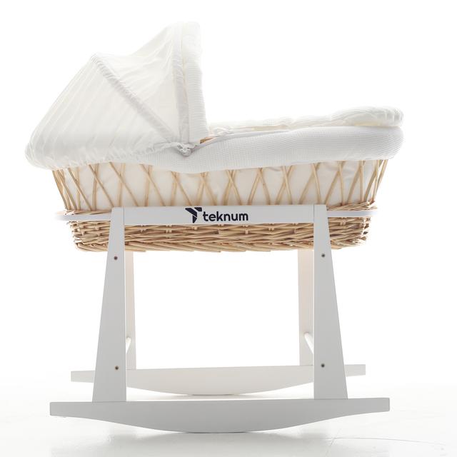 Teknum - Wicker Moses Basket With Waffle Beddings & White-Stand